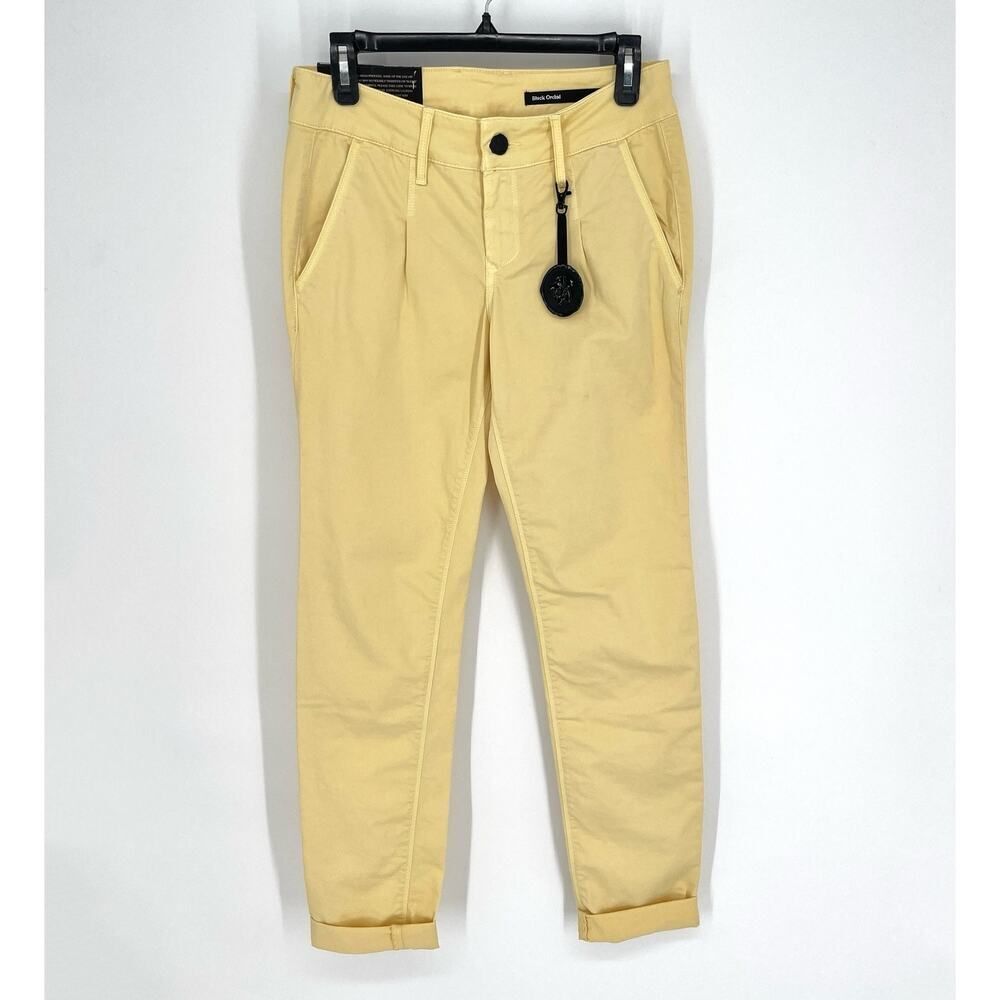 Black Orchid NEW Tapered Jeans Pleats Womens Sz 27 Cuffs Yellow Cotton Blend